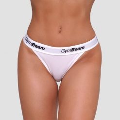 Stringi damskie z elastycznym pasem białe 3Pack. Białe stringi GYMBEAM, bez wzorów, z bawełny. Za 76.90 zł.