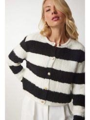 Happiness Istanbul Kardigan w kolorze biało-czarnym rozmiar: S/M. Białe swetry Happiness Istanbul, m, bez wzorów, bez ramiączek. Za 86.99 zł.