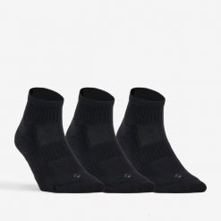 Skarpety sportowe tenis RS500 podwyższone 3 pary. Czarne skarpetki Decathlon, bez wzorów, z bawełny. Za 39.99 zł.