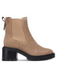 Tommy Hilfiger Botki Th Nubuck Chelsea Cleated Heel FW0FW09158 Beżowy. Brązowe botki Tommy Hilfiger, bez wzorów, z nubiku, bez obcasa, na słupku, bez zapięcia. Za 599.99 zł.