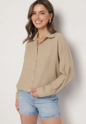 Beżowa Klasyczna Koszula o Kroju Oversize Maronira. Brązowe koszule Born2be, m, bez wzorów, z jeansu, klasyczne, bez kołnierzyka, bez ramiączek. W wyprzedaży za 63.74 zł.