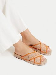 Tommy Hilfiger Klapki Monogram Espadrille FW0FW09139 Pomarańczowy. Brązowe klapki Tommy Hilfiger, bez wzorów, z syntetyku, bez obcasa, bez zapięcia. Za 241.99 zł.