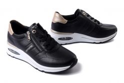 RIEKER REMONTE D2H01-03 black combination, półbuty damskie. Czarne półbuty wsuwane Rieker Remonte, bez wzorów, ze skóry, bez obcasa, na koturnie. Za 293.93 zł.