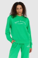 JUICY COUTURE Zielona bluza damska saoirse recycled z haftowanym logo. Zielone bluzy Juicy Couture, s, bez wzorów, bez ramiączek, bez kaptura. W wyprzedaży za 399.99 zł.