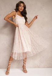 Różowa Taliowana Sukienka w Kwiaty Ozdobiona Ramiączkami z Wiązaniem Coradea. Czerwone sukienki Renee, na co dzień, bez wzorów, z tkaniny, eleganckie, bez kołnierzyka, bez ramiączek, midi. W wyprzedaży za 174.99 zł.