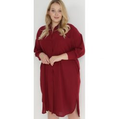 Bordowa Sukienka Koszulowa Khloriphae. Czerwone sukienki Born2be, l, z aplikacjami, z tkaniny, eleganckie, bez kołnierzyka, plus size, bez ramiączek, midi, dopasowane. W wyprzedaży za 119.99 zł.