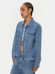Adidas Kurtka jeansowa KSENIASCHNAIDER 3-Stripes IS1742 Niebieski Loose Fit. Niebieskie kurtki adidas, l, bez wzorów, z bawełny, bez kaptura. Za 359.99 zł.
