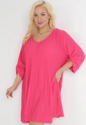 Różowa Rozkloszowana Sukienka Mini z Plisowaniem Telesi. Czerwone sukienki Born2be, plus size, bez wzorów, bez kołnierzyka, plus size, bez ramiączek, mini, rozkloszowane. W wyprzedaży za 46.74 zł.