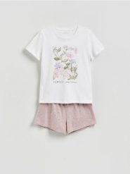 Bawełniana piżama dwuczęściowa - pastelowy róż. Czerwone piżamy Reserved, l, bez wzorów, z bawełny, bez kołnierzyka, bez ramiączek. Za 79.99 zł.