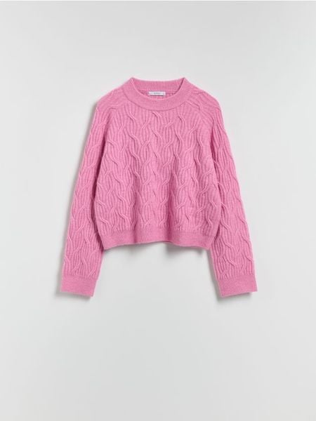 Strukturalny sweter - fioletowy. Fioletowe swetry Reserved, l, bez wzorów, z dzianiny, bez ramiączek. Za 129.99 zł.