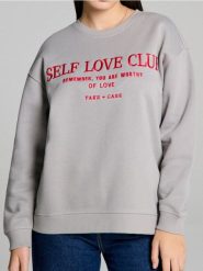 Bluza z napisem - szary. Szare bluzy Sinsay, l, bez wzorów, bez kaptura, do biegania. Za 29.99 zł.