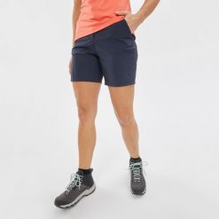 Spodenki turystyczne damskie Quechua MH100. Niebieskie szorty sportowe QUECHUA, bez wzorów, z materiału, trekkingowe. Za 59.99 zł.