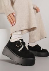 Czarne Śniegowce na Grubej Podeszwie z Paskiem z Klamerką i Futerkiem Uwedina. Czarne śniegowce Born2be, bez wzorów, z futra, bez zapięcia. Za 139.99 zł.