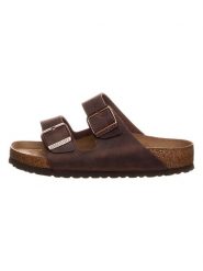 Birkenstock Skórzane klapki "Arizona" w kolorze brązowym rozmiar: 42. Brązowe klapki Birkenstock, bez wzorów, klasyczne, z otwartym noskiem, bez obcasa, bez zapięcia. Za 457.95 zł.