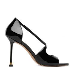 Sandały Eva Minge. Czarne sandały Eva Minge, bez wzorów, bez obcasa, na szpilce, bez zapięcia. Za 429.99 zł.