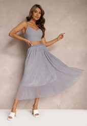 Szara Rozkloszowana Spódnica z Tiulu Wykończona Gumką w Pasie Risshara. Szare spódnice Renee, na co dzień, l, bez wzorów, z tiulu, eleganckie, midi, dopasowane. W wyprzedaży za 47.99 zł.