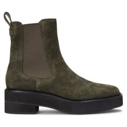 Sztyblety LAUREN RALPH LAUREN. Zielone botki Lauren Ralph Lauren, bez wzorów, bez obcasa, na płaskiej podeszwie, bez zapięcia. Za 459.99 zł.