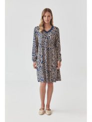 TATUUM Sukienka w kolorze granatowo-beżowym rozmiar: 38. Brązowe sukienki Tatuum, bez wzorów, z wiskozy, bez kołnierzyka, bez ramiączek, midi. Za 105.14 zł.