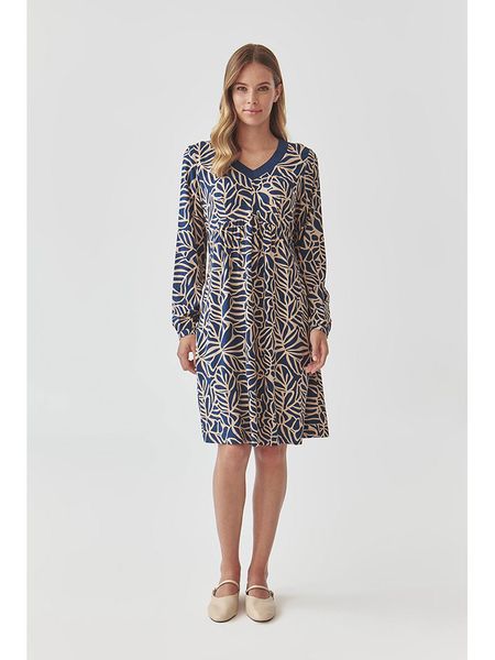 TATUUM Sukienka w kolorze granatowo-beżowym rozmiar: 38. Brązowe sukienki Tatuum, bez wzorów, z wiskozy, bez kołnierzyka, bez ramiączek, midi. Za 105.14 zł.