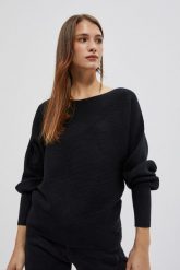 Sweter typu nietoperz czarny. Czarne swetry MOODO, s, bez wzorów, z elastanu, bez ramiączek. W wyprzedaży za 47.99 zł.