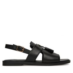 Sandały Lasocki. Czarne sandały Lasocki, bez wzorów, bez obcasa, na płaskiej podeszwie, bez zapięcia. Za 127.99 zł.