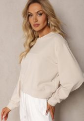 Jasnobeżowa Oversize Bluza z Bawełny o Krótkim Fasonie Sibolla. Brązowe bluzy Renee, l, bez wzorów, z bawełny, bez kaptura. W wyprzedaży za 47.99 zł.
