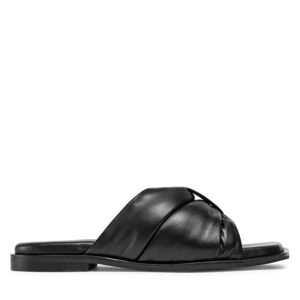Klapki Badura. Czarne klapki Badura, bez wzorów, bez obcasa, bez zapięcia. Za 299.99 zł.