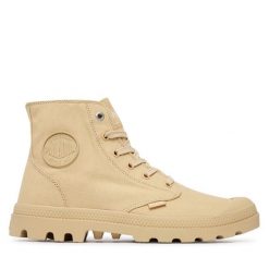 Trapery Palladium. Brązowe traperki Palladium, bez wzorów, bez obcasa, bez zapięcia. Za 349.99 zł.