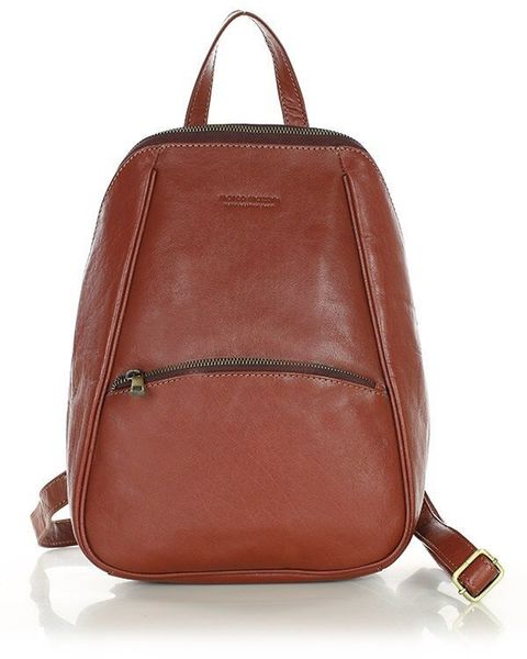 Elegancki plecak damski skórzany miejski minimalizm - MARCO MAZZINI brąz whisky. Brązowe plecaki bez wzorów, bez dodatków. Za 399.00 zł.