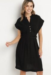 Czarna Sukienka z Wiskozy o Rozkloszowanym Kroju z Paskiem Sepina. Czarne sukienki Born2be, na co dzień, l, z aplikacjami, z wiskozy, eleganckie, bez kołnierzyka, bez ramiączek, midi, rozkloszowane. W wyprzedaży za 84.99 zł.
