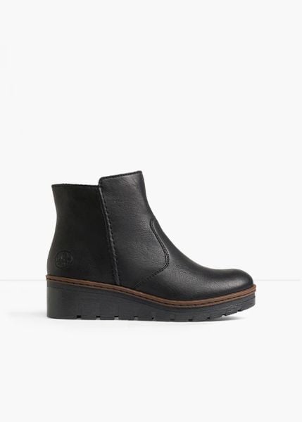 Kozaki sznurowane Rieker. Czarne kozaki bonprix, bez wzorów, bez obcasa, na obcasie, bez zapięcia. Za 269.99 zł.