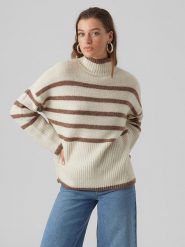 Vero Moda Sweter "Vmwiona" w kolorze biało-brązowym rozmiar: XL. Białe swetry Vero Moda, xl, bez wzorów, z wełny, bez ramiączek. Za 100.08 zł.