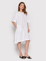 Cappellini Sukienka codzienna M02305T0 01617 Biały Relaxed Fit. Białe sukienki CAPPELLINI, na co dzień, m, bez wzorów, ze lnu, bez kołnierzyka, bez ramiączek, proste. Za 2,769.00 zł.