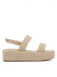 Jenny Fairy Sandały BOLLY KN1413A-01 Beżowy. Brązowe sandały Jenny Fairy, bez wzorów, z materiału, bez obcasa, na koturnie, bez zapięcia. Za 129.99 zł.