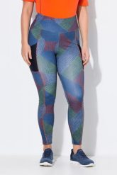 Damskie Funkcjonalne legginsy pleciony wzór siatkowa kieszeń. Niebieskie legginsy Ulla Popken, bez wzorów, z materiału. Za 191.99 zł.