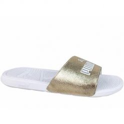 Klapki damskie Puma Cool Cat 2.0. Żółte klapki Puma, bez wzorów, z materiału, sportowe, bez obcasa, bez zapięcia. Za 88.99 zł.