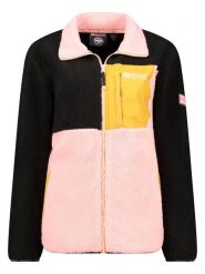 Geographical Norway Kurtka polarowa "Talexa" w kolorze czarno-jasnoróżowo-pomarańczowym rozmiar: XL. Czarne kurtki Geographical Norway, xl, bez wzorów, z polaru, bez kaptura. Za 143.90 zł.