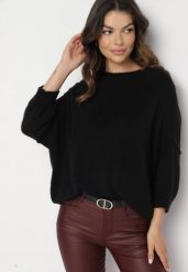 Czarny Sweter z Rękawami 7/8 z Domieszką Wełny Irilliane. Czarne swetry Born2be, bez wzorów, z jeansu, eleganckie, bez ramiączek. W wyprzedaży za 161.49 zł.