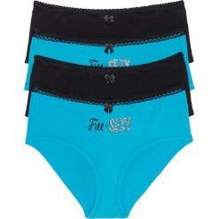 Figi "maxi panty" z połyskującymi kamieniami (4 pary) bonprix niebiesko-czarny z nadrukiem. Bokserki damskie marki bonprix. Za 55.96 zł.