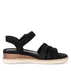 Sandały Tamaris. Niebieskie sandały Tamaris, bez wzorów, bez obcasa, na koturnie, bez zapięcia. Za 249.99 zł.