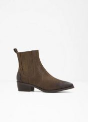 Krótkie kowbojki Marco Tozzi. Brązowe botki bonprix, bez wzorów, bez obcasa, bez zapięcia. Za 269.99 zł.