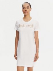 Just Cavalli Sukienka codzienna 78PAOE15 Biały Regular Fit. Białe sukienki Just Cavalli, na co dzień, m, bez wzorów, z bawełny, bez kołnierzyka, bez ramiączek, proste. Za 579.99 zł.