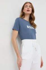 BOSS t-shirt bawełniany. Niebieskie t-shirty Boss, l, bez wzorów, z bawełny, bez kołnierzyka, bez ramiączek. W wyprzedaży za 184.99 zł.