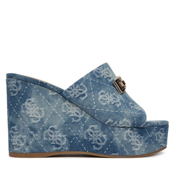 Klapki Guess. Niebieskie klapki Guess, z aplikacjami, bez obcasa, bez zapięcia. Za 549.99 zł.