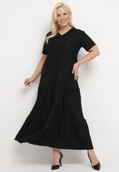 Czarna Rozkloszowana Sukienka z Krótkim Rękawem i Ozdobnymi Haftami Guletta. Czarne sukienki Born2be, na imprezę, plus size, bez wzorów, bez kołnierzyka, plus size, bez ramiączek, maxi, rozkloszowane. Za 119.99 zł.