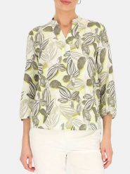Gerry Weber Lniana bluzka w kolorze oliwkowo-białym rozmiar: 42. Zielone bluzki Gerry Weber, bez wzorów, ze lnu, bez kołnierzyka, bez ramiączek. Za 158.10 zł.