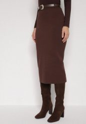 Brązowa Ołówkowa Spódnica z Wiskozą Zdobiona Rozcięciem i Paskiem Rowedela. Brązowe spódnice Born2be, na co dzień, m, z aplikacjami, z wiskozy, eleganckie, midi, koszulowe. Za 79.99 zł.
