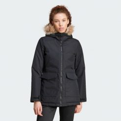 Parka Paveric Fur. Czarne płaszcze adidas, l, bez wzorów, bez kaptura. W wyprzedaży za 469.40 zł.