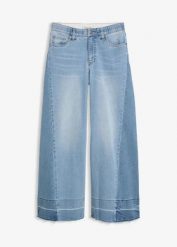 Dżinsy wide leg, mid waist. Niebieskie jeansy bonprix, bez wzorów, z jeansu. Za 147.99 zł.