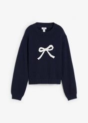 Sweter. Niebieskie swetry bonprix, bez wzorów, bez ramiączek. Za 109.99 zł.